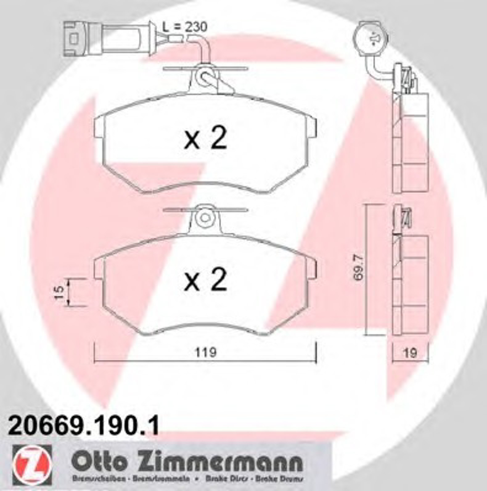 Колодки тормозные дисковые ZIMMERMANN 20669.190.1