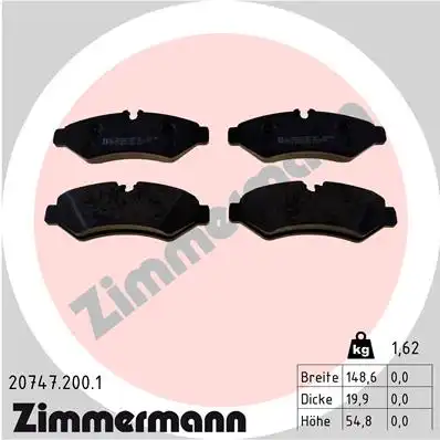 Комплект тормозных колодок дисковый тормоз mercedes-benz esprinter kasten (b910) 02.2020 ZIMMERMANN 20747.200.1