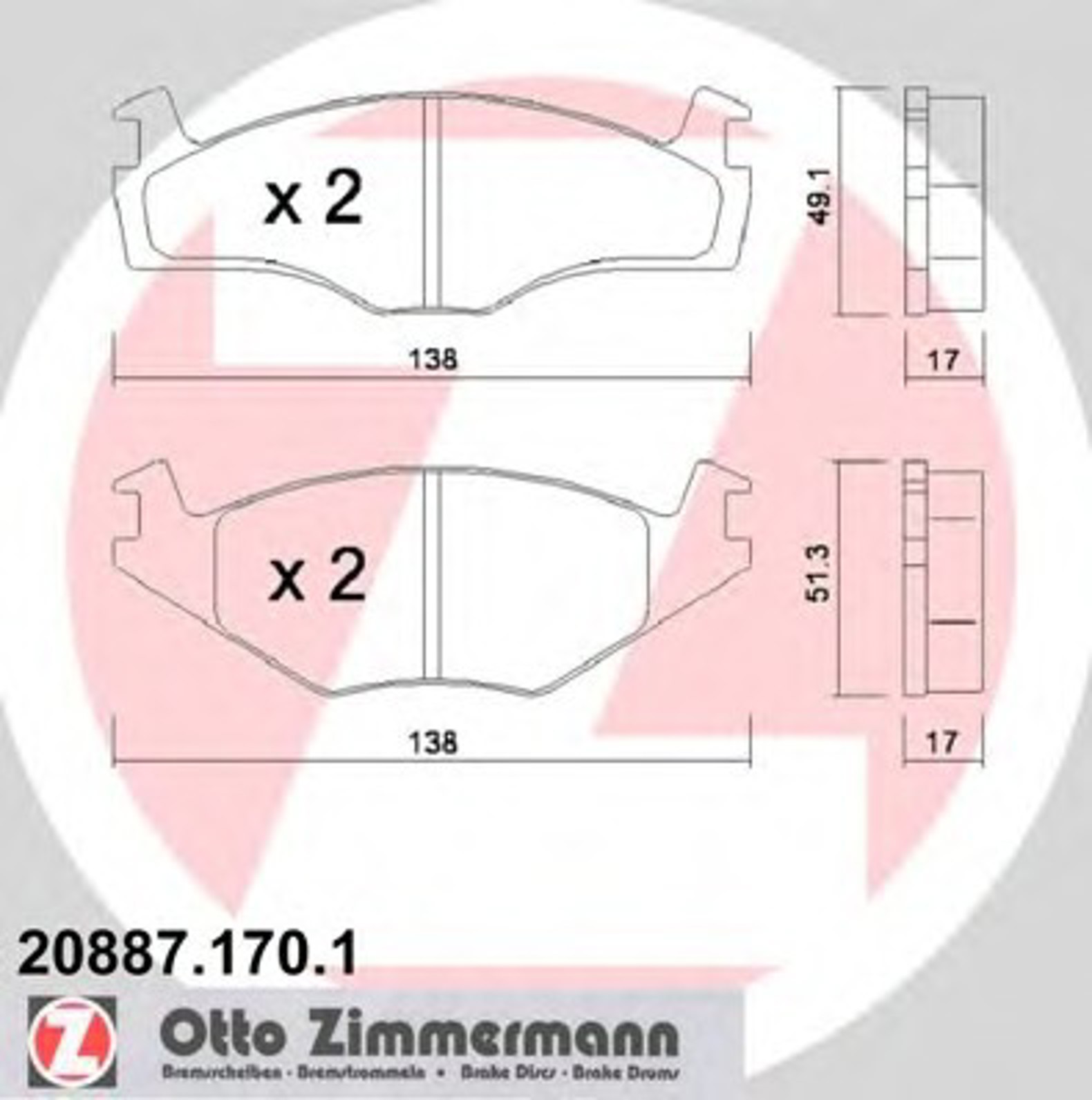 Колодки торм vw polo classic (6kv2) 95-02/polo variant (6kv5) 97-01/seat ZIMMERMANN 20887.170.1