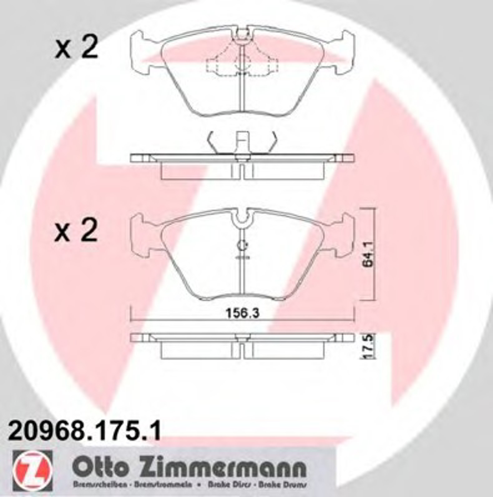 Колодки тормозные дисковые ZIMMERMANN 20968.175.1