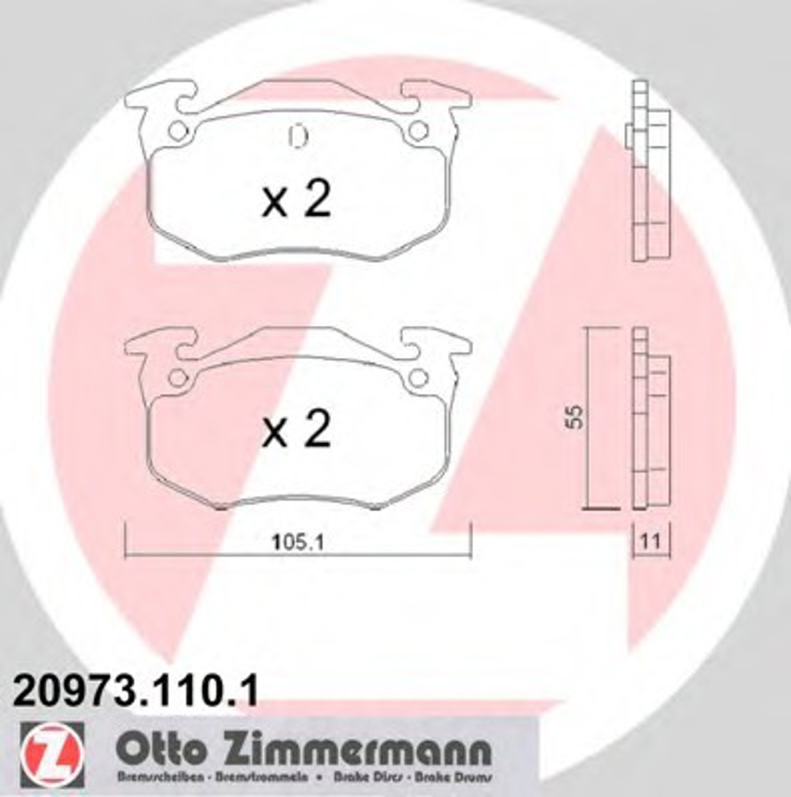 Колодки торм зад. диск. citr xsara 97-05/ren megane/clio/pgt 206 зад. ZIMMERMANN 20973.110.1