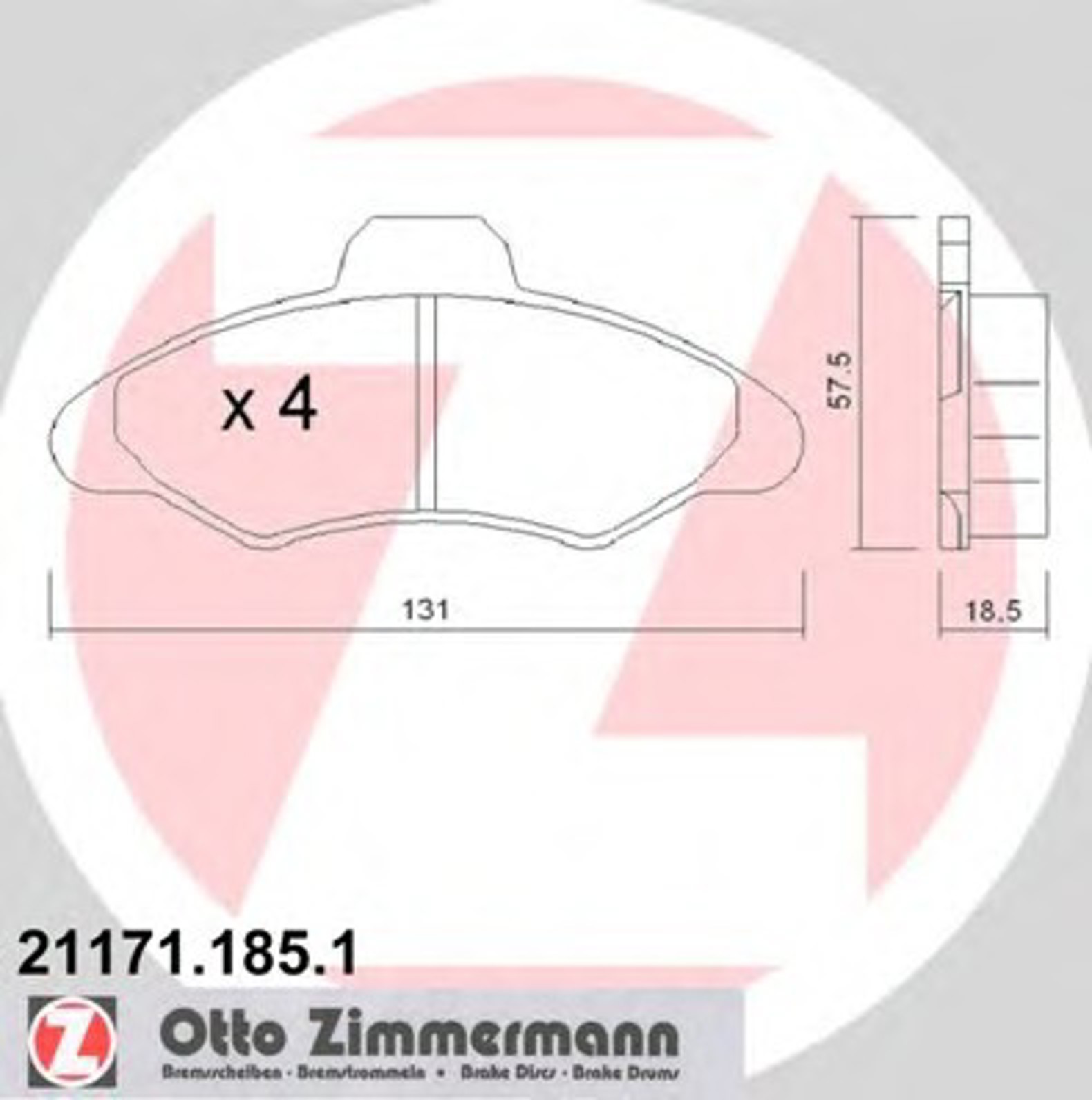 Колодки торм ford escort/orion 91-99 пер ZIMMERMANN 21171.185.1