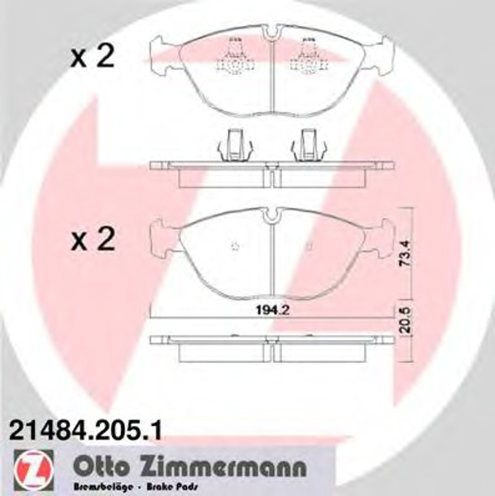 Колодки bmw 740750 e38/mercedes w202210220 amg4-matic/vw golfpassat 4-motion/audi ZIMMERMANN 21484.205.1