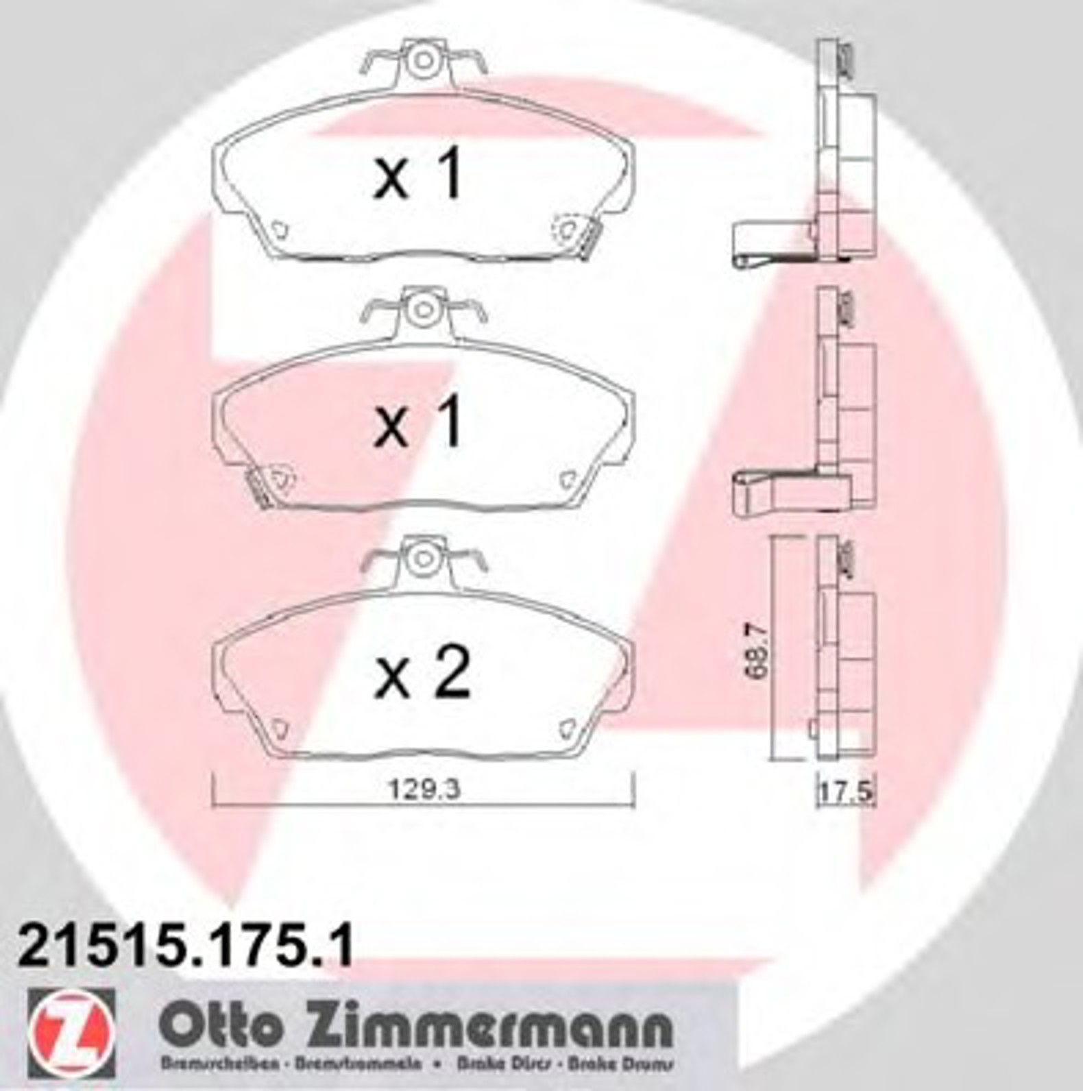 Колодки тормозные дисковые ZIMMERMANN 21515.175.1