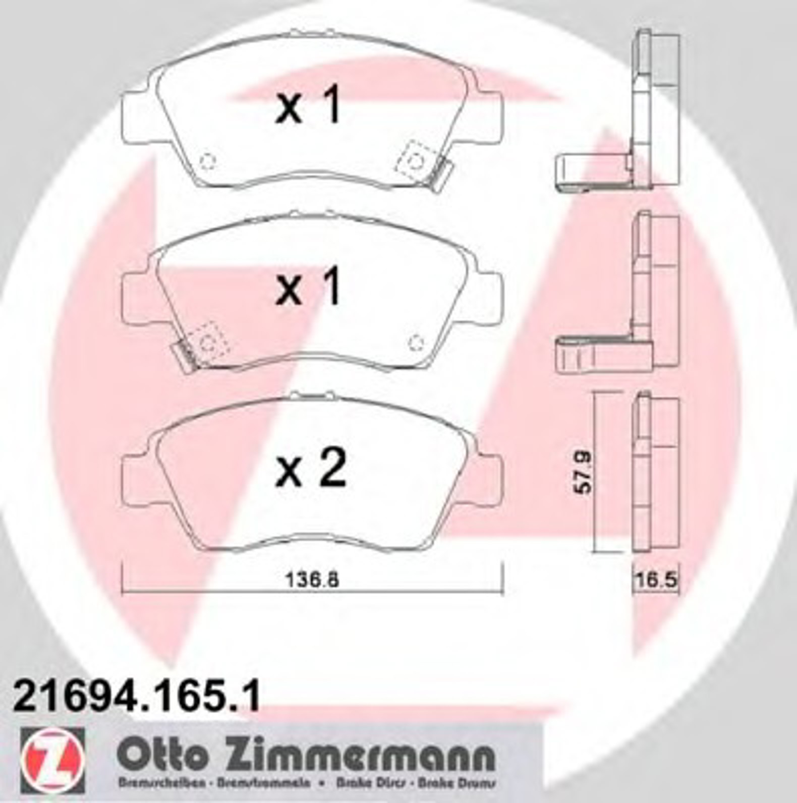 Колодки торм диск. honda civic (01-) 16 i-16v ZIMMERMANN 21694.165.1