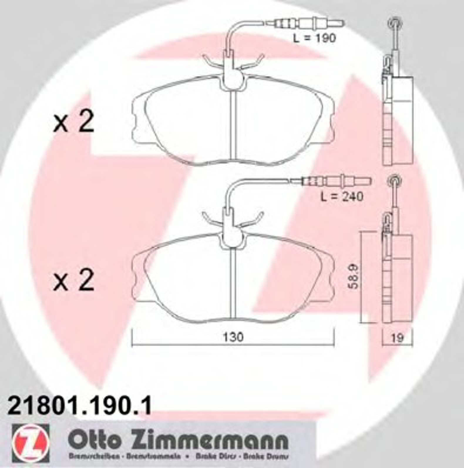 Колодки торм пер. peugeot 806 2.0-2. 1td citroen jumpy 1.6-2.0d 94-01/fiat ulisse/lanc ZIMMERMANN 21801.190.1