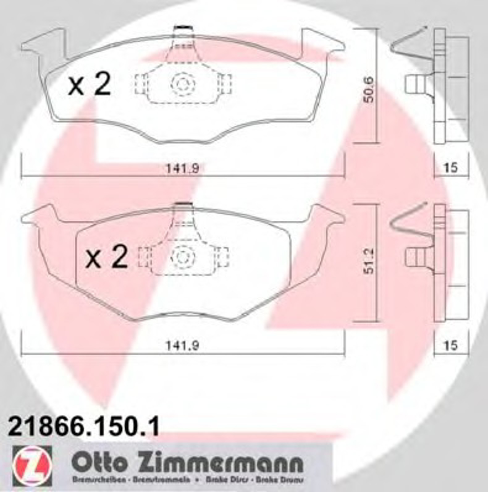 Колодки торм vw golf iii 14/16/19d-tdi polo 14/16/17sdi/19d-tdi 95-01 seat перъ 93/02- ZIMMERMANN 21866.150.1