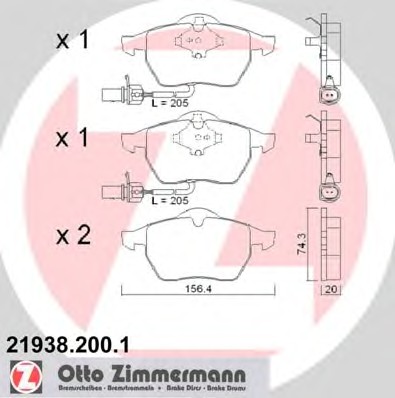 Комплект тормозных колодок дискового тормоза ZIMMERMANN 21938.200.1
