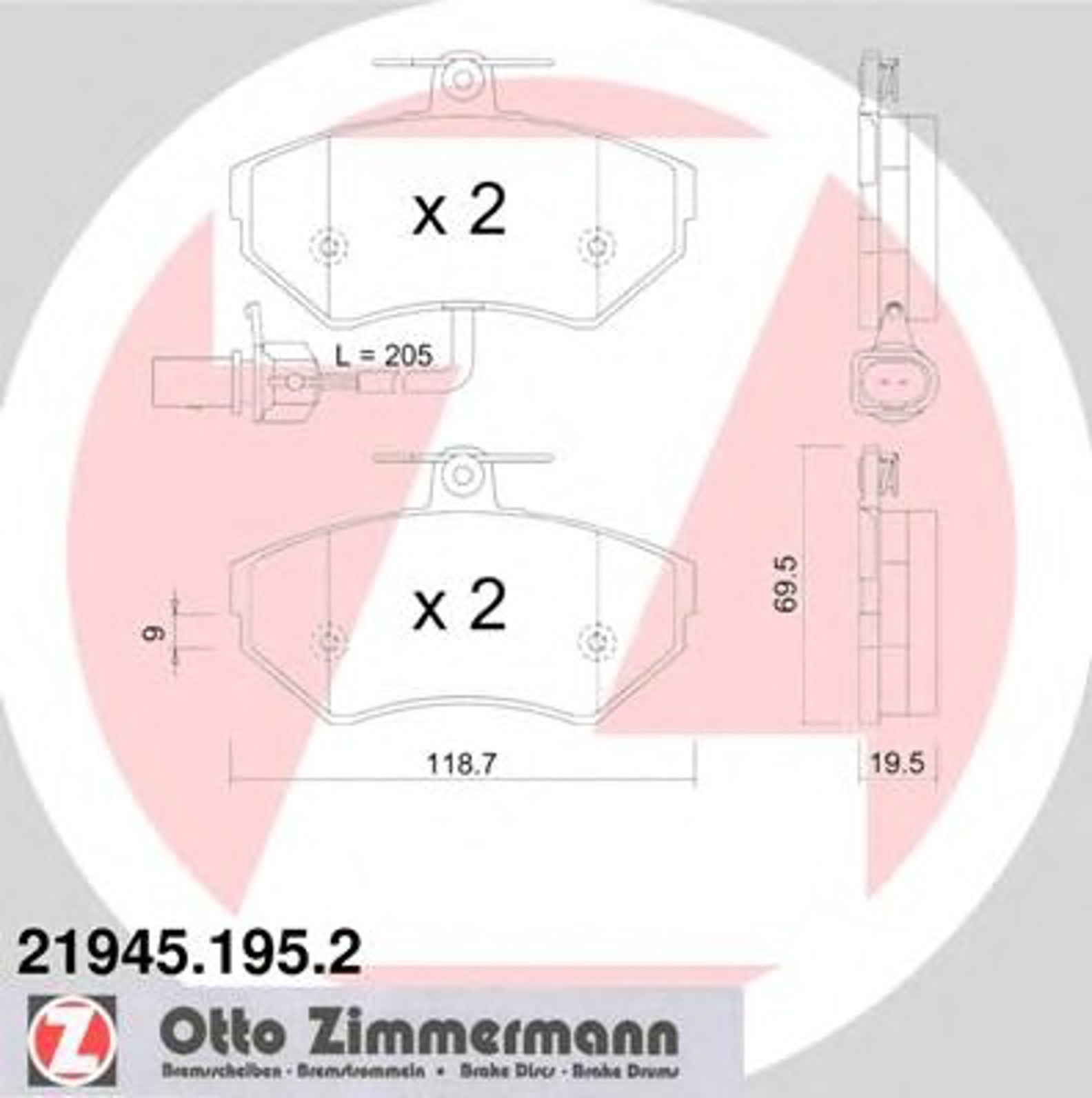 Колодки торм vw passat (b5) все модели пер с датч 95/05- ZIMMERMANN 21945.195.2