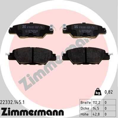 Комплект тормозных колодок дискового тормоза ZIMMERMANN 22332.145.1