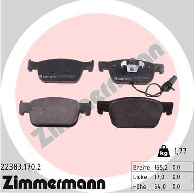 Комплект тормозных колодок дискового тормоза ZIMMERMANN 22383.170.2