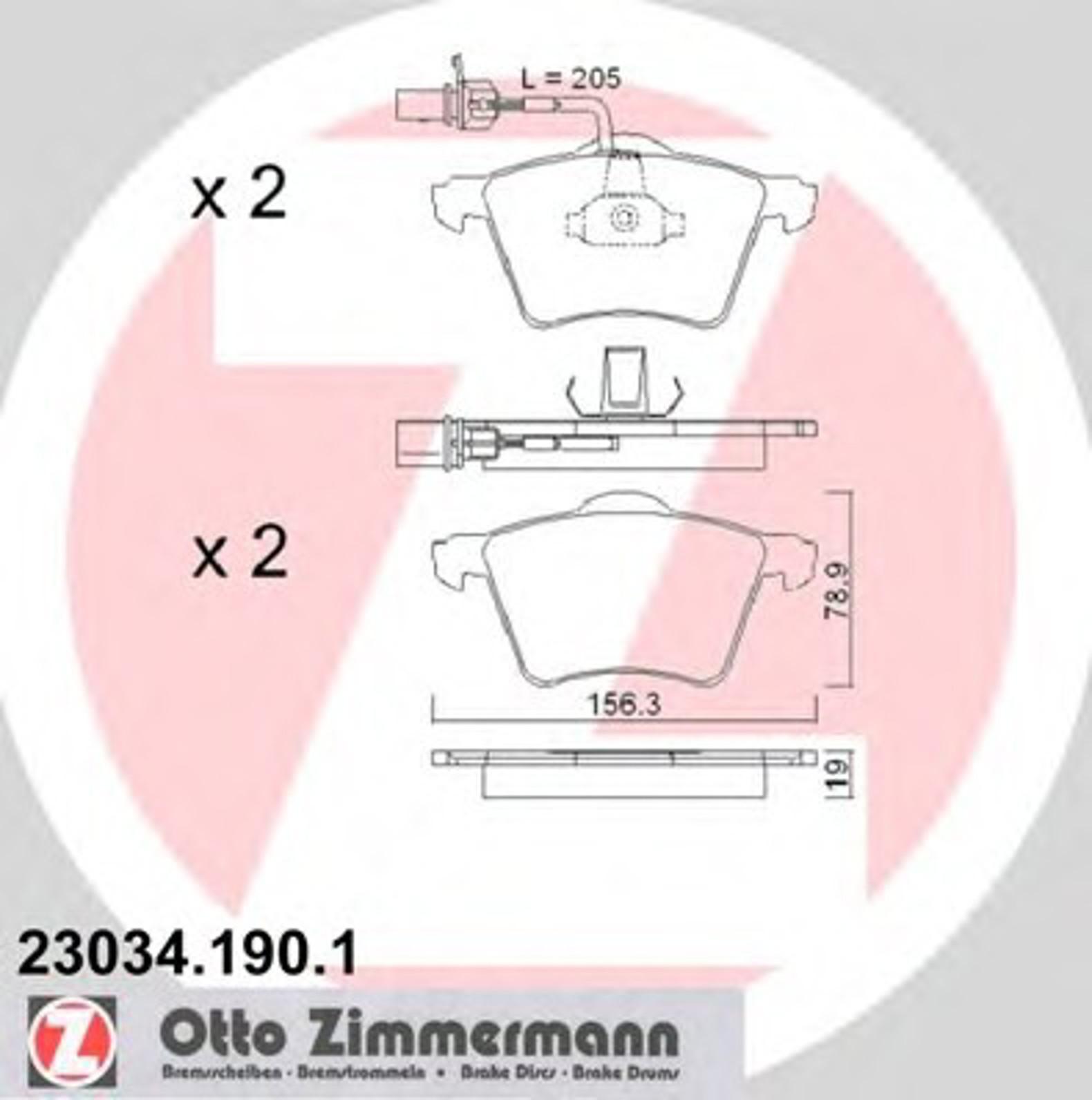 Колодки торм vw t4 97- пер 16 ZIMMERMANN 23034.190.1