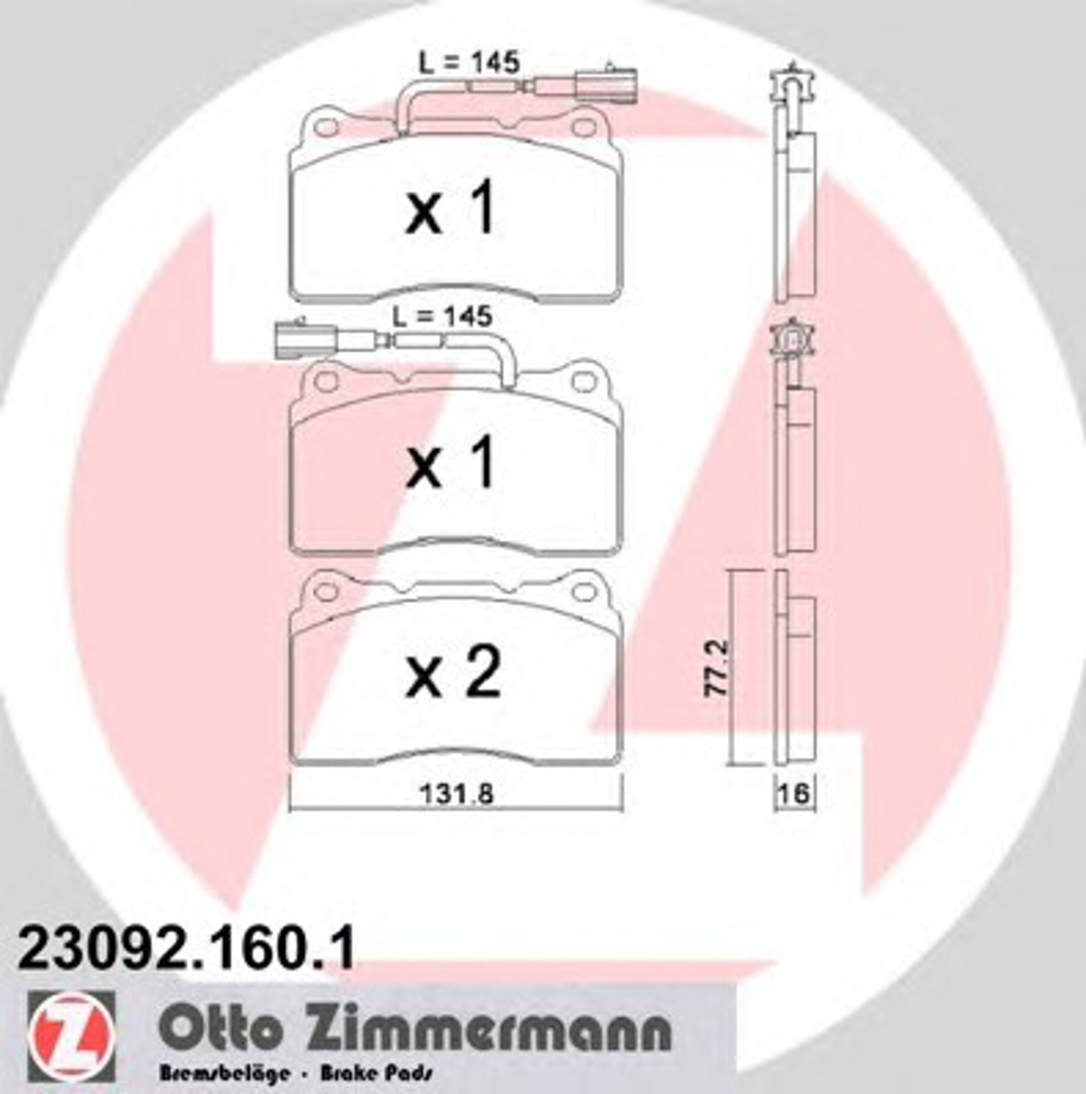 Колодки торм пер. alfa 166 2.5 v6/lanc kappa 98 ZIMMERMANN 23092.160.1