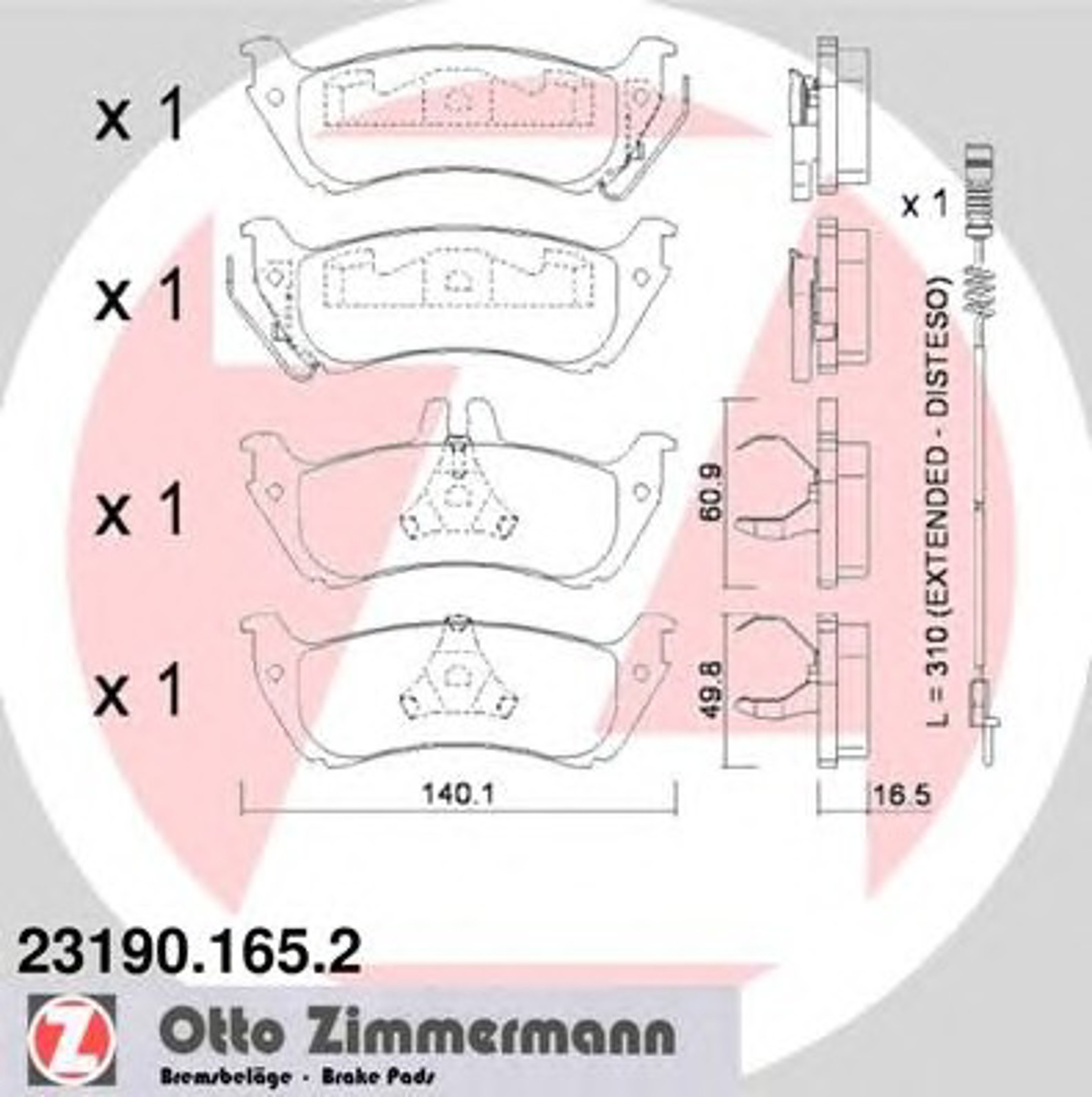 Колодки тормозные дисковые ZIMMERMANN 23190.165.2