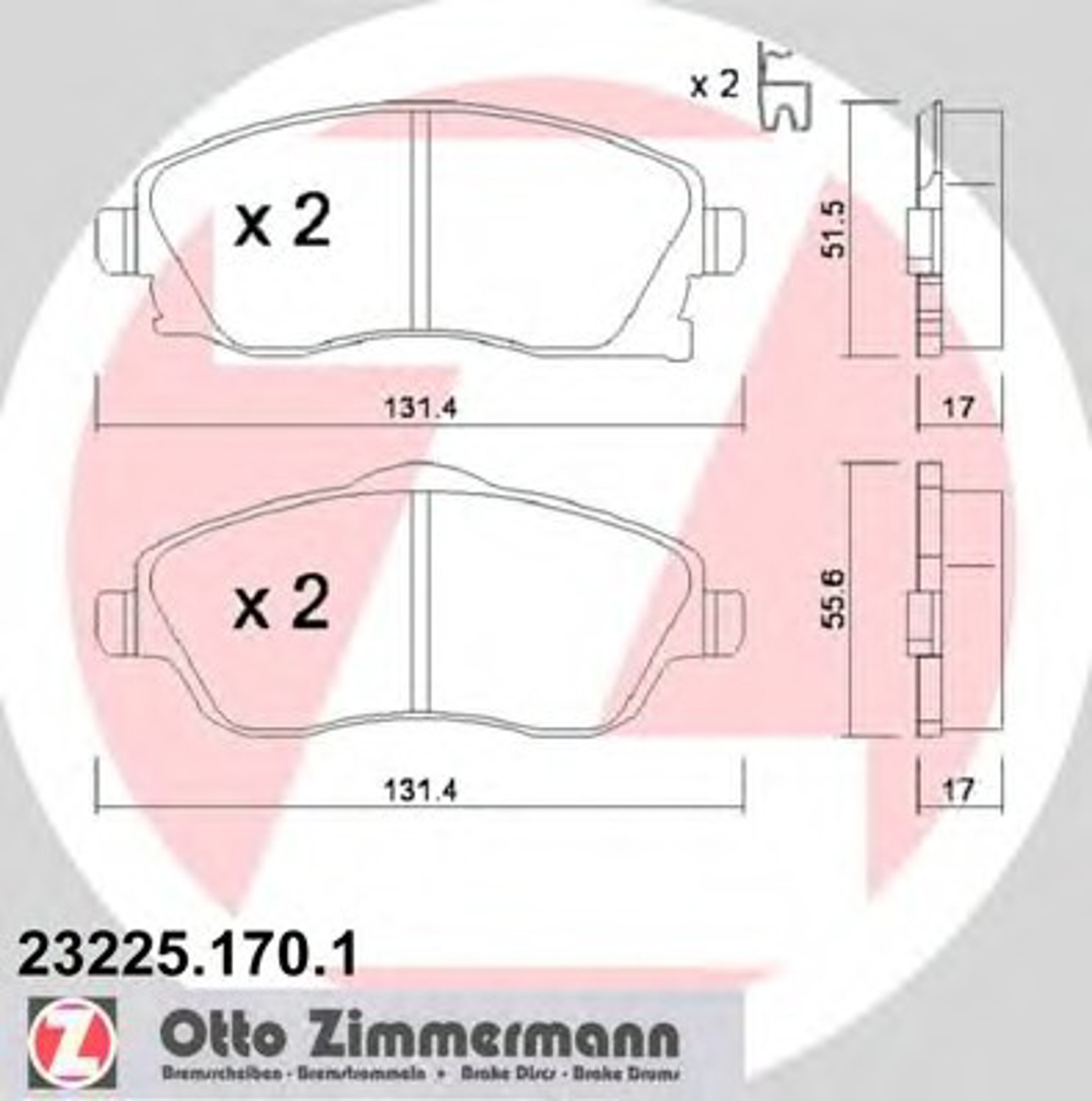 Колодки торм пер. дат. opel corsa c 10/12/14 9/00- meriva 14/16-16v 5/03- ZIMMERMANN 23225.170.1