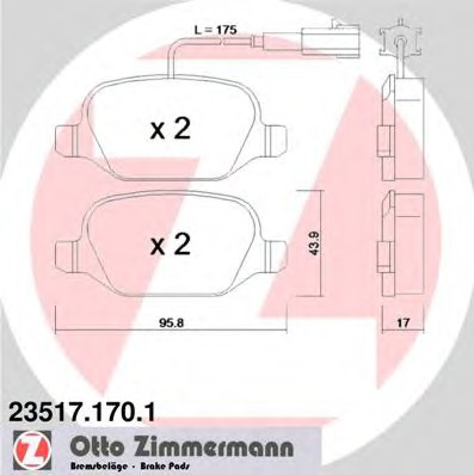Колодки торм. диск. к-кт sbb alfa romeo mito 08- ZIMMERMANN 23517.170.1