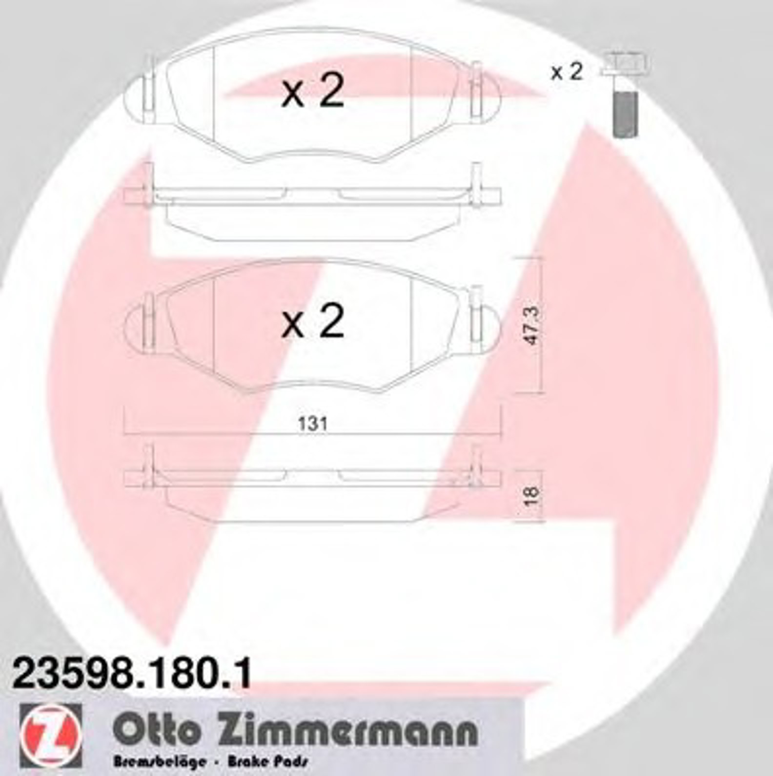 Колодки торм pgt 206 sw 1.4/1.1/1.6/1.9 пер 98/02- ZIMMERMANN 23598.180.1
