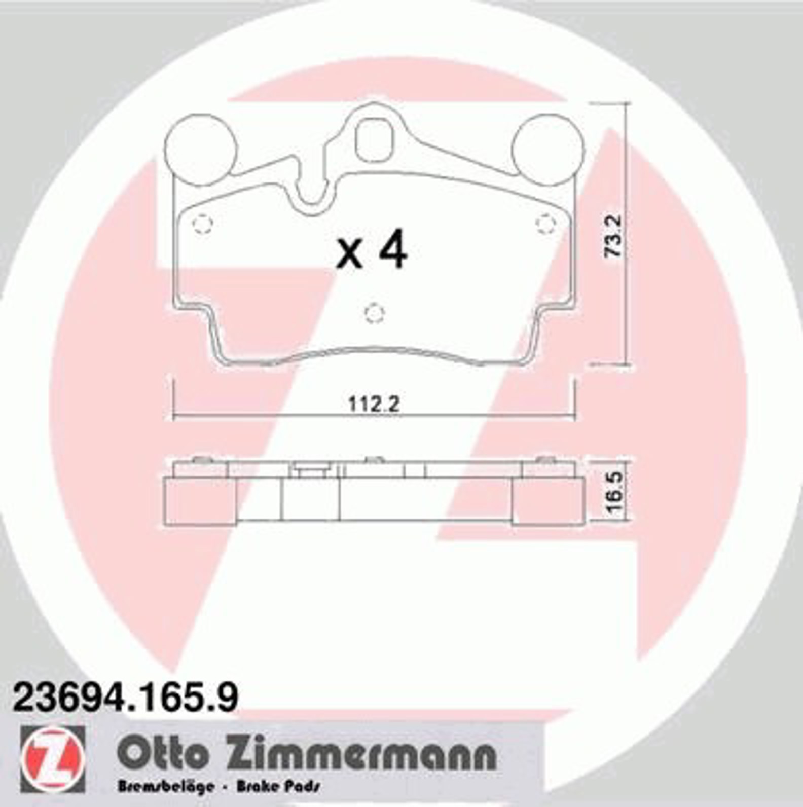 Колодки тормозные дисковые ZIMMERMANN 23694.165.9