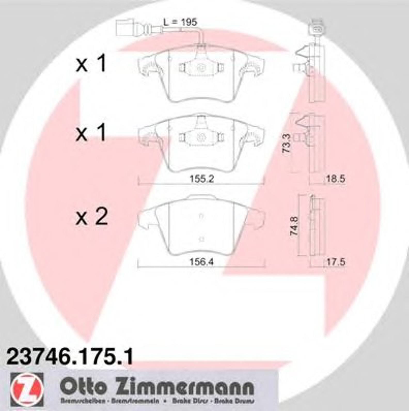 Колодки тормозные дисковые ZIMMERMANN 23746.175.1