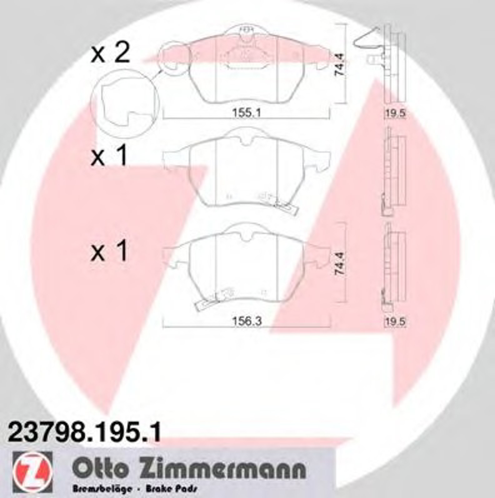 Колодки торм opel astr g/zafir saab 9-5 f 98/07- ZIMMERMANN 23798.195.1