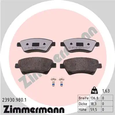 Тормозные колодки дисковые ZIMMERMANN 23930.980.1