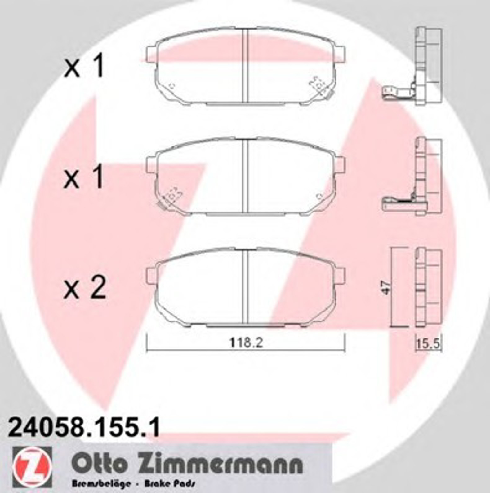 Колодки торм. задн/дат. kia sorento 2.4/2.5d/3. 3/3. 5 8/02- ZIMMERMANN 24058.155.1