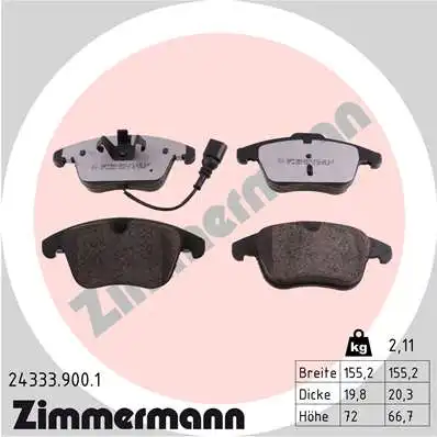 Колодки тормозные дисковые /комплект 4 шт/ ZIMMERMANN 24333.900.1