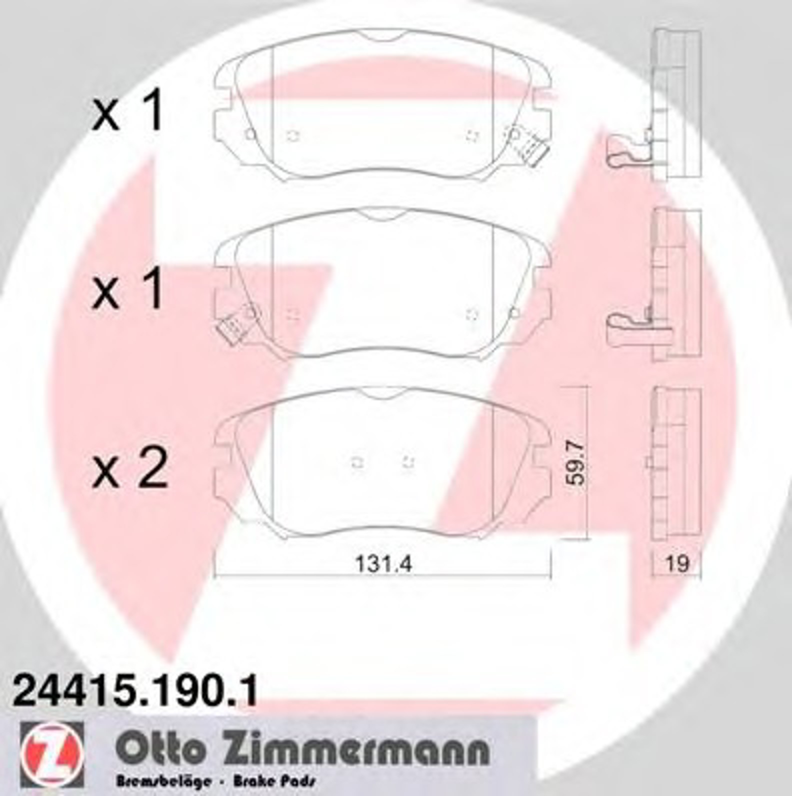 Колодки торм opel insigna 1.6-2.8 f 08/10- ZIMMERMANN 24415.190.1