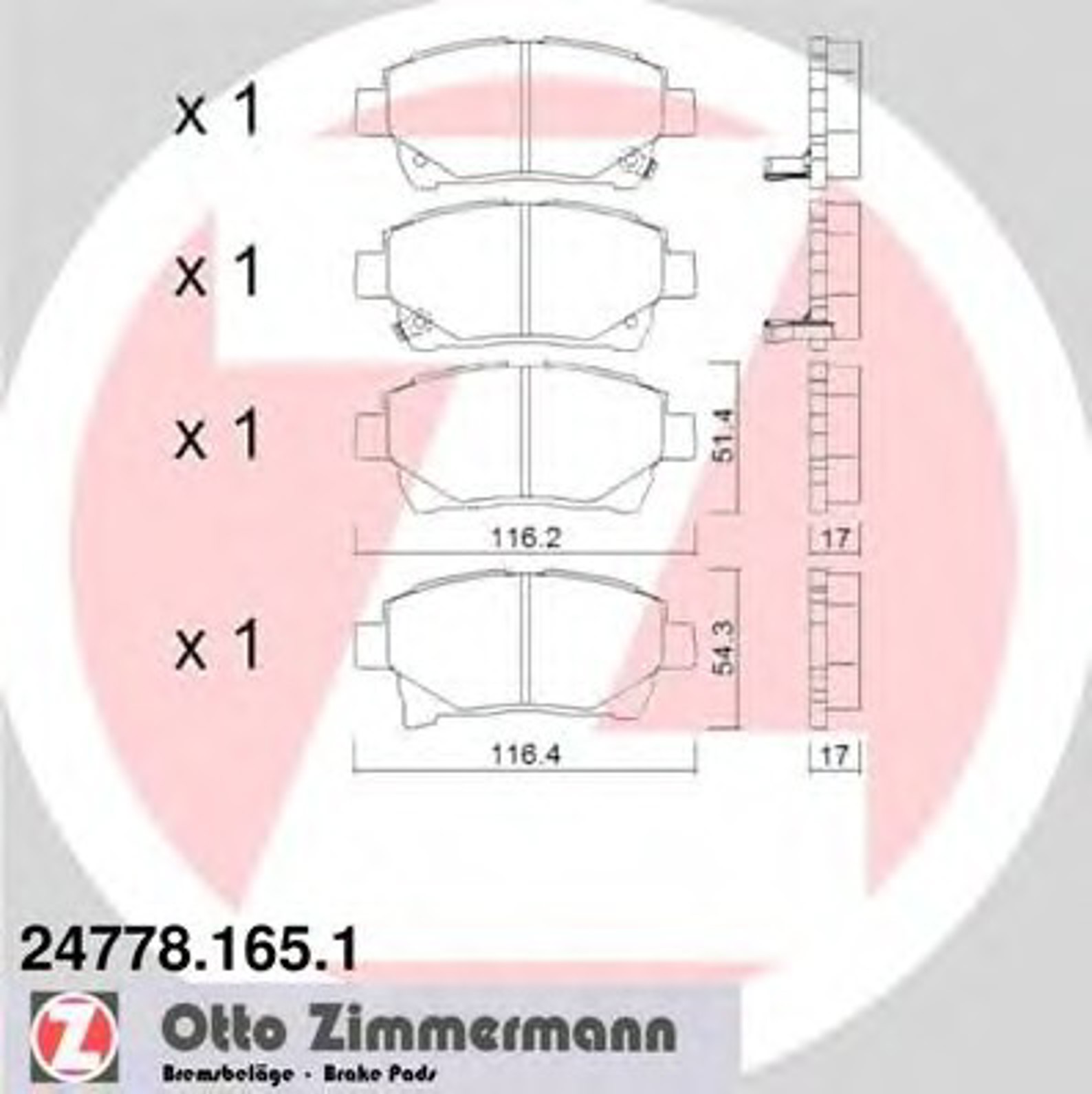 Колодки торм. пер. sbb toyota aston martin ZIMMERMANN 24778.165.1