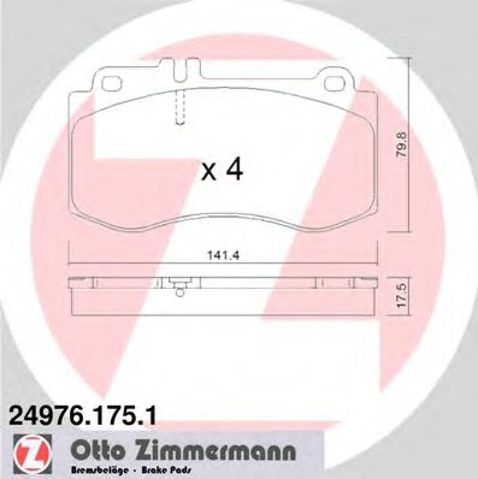 Колодки тормозные дисковые ZIMMERMANN 24976.175.1