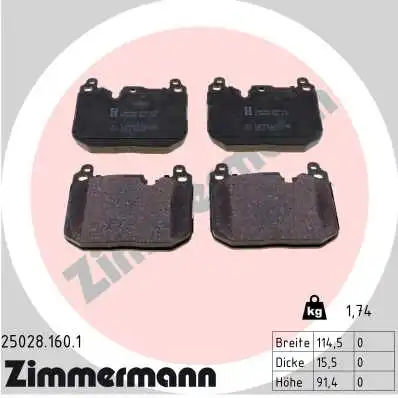 Комплект тормозных колодок дисковый тормоз bmw bmw 1 (f40) 07.2019 ZIMMERMANN 25028.160.1