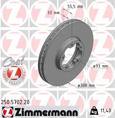 250.5702.20 диск тормозной перед. 308x33/56-5x116 ZIMMERMANN 250.5702.20