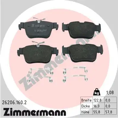 Тормозные колодки дисковые ZIMMERMANN 26206.160.2