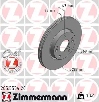 Диск тормозной ZIMMERMANN 285.3534.20