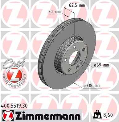Диск тоpм c-class (w205 a205 c205 s205) 14- пер вент 5+1 отв 318x30 formula s ZIMMERMANN 400.5519.30