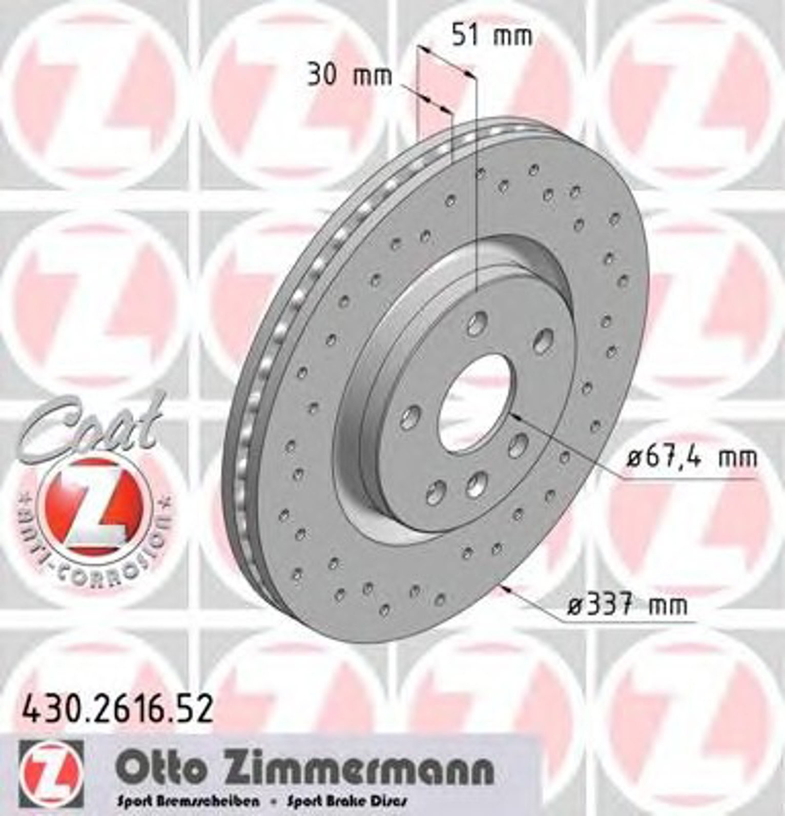 Диск тормозной ZIMMERMANN 430.2616.52