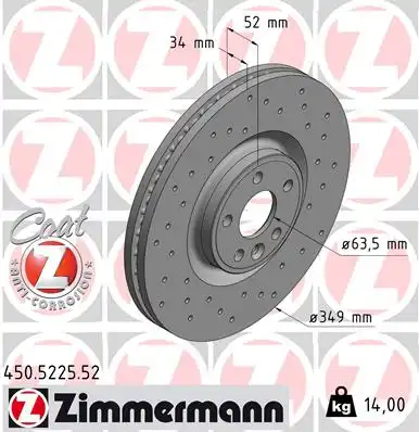 Диск тормозной ZIMMERMANN 450.5225.52