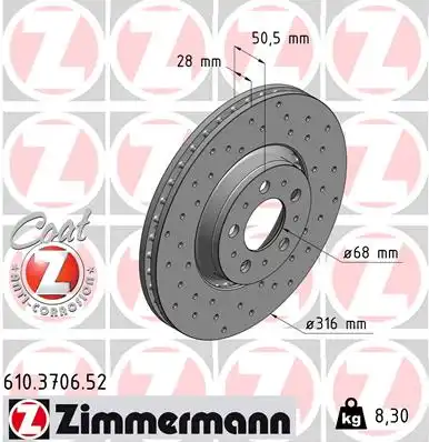 Тормозные диски ZIMMERMANN 610.3706.52