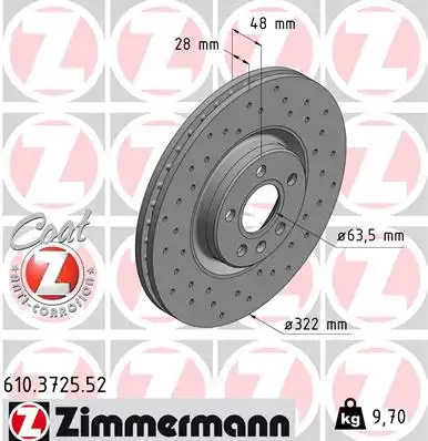 Диск торм vol s90 ii/v90 ii 16- пер вент sport ZIMMERMANN 610.3725.52
