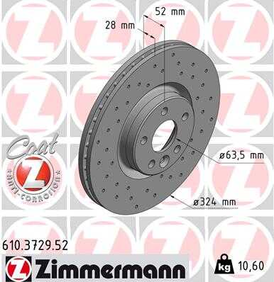 Диск торм vol xc60 08- пер вент sport ZIMMERMANN 610.3729.52