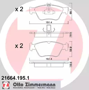 Комплект тормозных колодок дискового тормоза ZIMMERMANN 21664.195.1