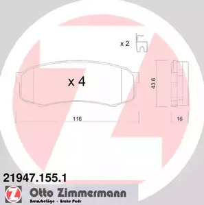 Комплект тормозных колодок дискового тормоза ZIMMERMANN 21947.155.1