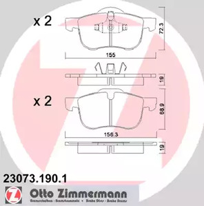Комплект тормозных колодок дискового тормоза ZIMMERMANN 23073.190.1