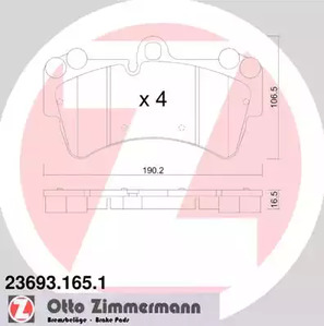Комплект тормозных колодок дискового тормоза ZIMMERMANN 23693.165.1