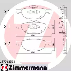 Комплект тормозных колодок дискового тормоза ZIMMERMANN 23720.175.1