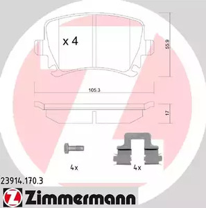 Комплект тормозных колодок дискового тормоза ZIMMERMANN 23914.170.3