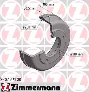 Барабан тормозной ZIMMERMANN 250.1771.00