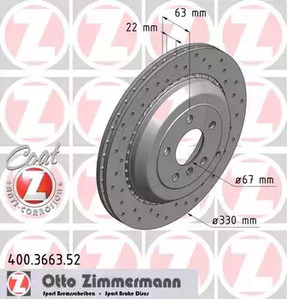 Диск тормозной ZIMMERMANN 400.3663.52